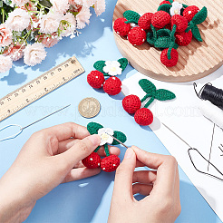 8個 2スタイル コットン かぎ針編み 装飾アクセサリー  チェリー  レッド  45~55x50~53x21.5mm  4個/スタイル&nbsp;DIY-DR0001-08
