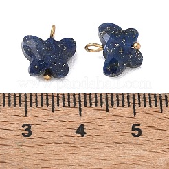 染めの天然ラピスラズリのペンダント  真鍮製のループが付いた、多面カットの蝶のチャーム  18KGP本金メッキ  ラックめっき  長持ちメッキ  鉛フリー＆カドミウムフリー  10x10x4.5mm  穴：1.8mm&nbsp;KK-D289-61G-06
