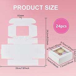 紙菓子箱  ベーカリーボックス  PVCクリアウィンドウ付き  パーティーのために  結婚式  ベビーシャワー  正方形  ホワイト  7.5x7.5x3.3cm&nbsp;CON-WH0097-52A-02