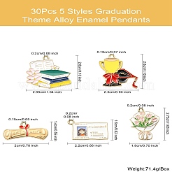 30 個 5 スタイル卒業テーマ合金エナメルペンダント  トロフィー、本、学生証、リール、花束  ミックスカラー  16~28x22~26.5x1.5mm  穴：1.8~2mm  6個/スタイル&nbsp;FIND-CJ0002-50
