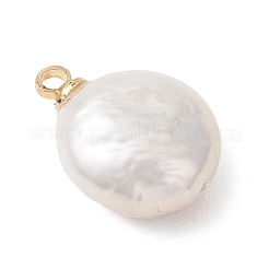 Natural Nucleated Pearl Keshi Pearl Flat Round Charms&nbsp;PALLOY-JF04781