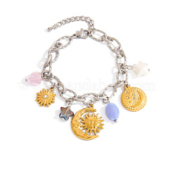 Two Tone 304 Stainless Steel & Rhinestone & Plastic Charm Bracelets&nbsp;FS-WGDD281-01