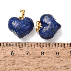 染めの天然ラピスラズリのペンダント  真鍮のスナップオンベイル付きハートチャーム  ゴールドカラー  17x17.5x11mm  穴：6.5x4mm&nbsp;G-B188-04G-01