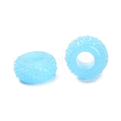 レジンヨーロピアンビーズ  大穴ビーズ  テクスチャーロンデル  ライトスカイブルー  12x6.5mm  穴：5mm&nbsp;RESI-B020-04B