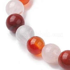 8mm Round Natural Red Jasper & Rose Quartz & Carnelian & Quartz Crystal Beaded Stretch Bracelets for Women&nbsp;BJEW-JB10625-04