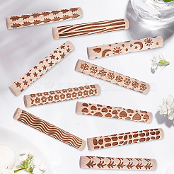 10Pcs 10 Styles Wood Handle Clay Texture Roller&nbsp;TOOL-CN0001-12A