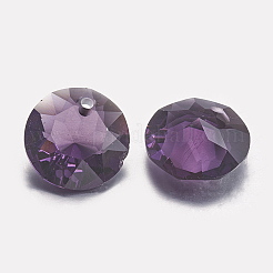 カット加工ガラスラインストーンチャーム  模造オーストリアのクリスタル  フラットラウンド  アメジスト  10x5mm  穴：1.2mm&nbsp;RGLA-F051-10mm-204