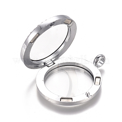 Flat Round Alloy Rhinestone Magnetic Locket Pendants&nbsp;PALLOY-WH0069-01-P