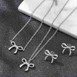 Bowknot 304 Stainless Steel 
Stud Earrings & Necklaces & Bracelets Sets&nbsp;SJEW-Q001-02P