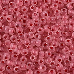 内側が透明なガラスシードビーズ6/0個。  ロンデル  丸い穴  ライトコーラル  4x3mm  穴：1.2~1.5mm  約6080個/ポンド&nbsp;SEED-N008-08L