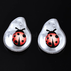 3dプリントABSプラスチックイミテーションパールビーズ  てんとう虫と涙  ライトコーラル  20x15x6mm  穴：1.4mm&nbsp;KY-S163-421