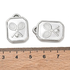 304ステンレスペンダント  テニスラケットのチャームが付いた長方形  ステンレス鋼色  24x17x3mm  穴：1.3mm&nbsp;SA-CBAAC28-17P