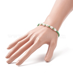女性用ガラスシード＆プラスチックパールビーズストレッチブレスレット  ミックスカラー  内径：2インチ（5.2cm）&nbsp;BJEW-JB09226