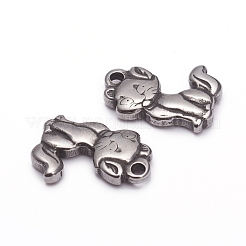 304ステンレススチール子猫ペンダント  漫画猫の形  アンティークシルバー  15.5x10.5x2.5mm  穴：1.6mm&nbsp;STAS-G220-08AS