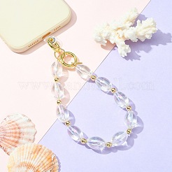 アクリル＆CCBプラスチックビーズバッグストラップ  合金スプリングゲートリング付き  バッグ用  電話の装飾  オーバル  31cm&nbsp;HJEW-JM01083-04