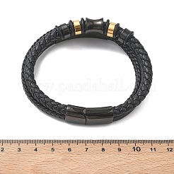 編み込みマイクロファイバーレザーコードと天然タイガーアイを使用したマルチ連ブレスレット  304ステンレススチール製ブレスレット（女性用、男性用）  マグネットクラスプ付き  ブラック  8.78インチ（22.3cm）&nbsp;BJEW-C153-01A
