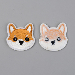 機械刺繍布地手縫い/アイロンワッペン  アップリケ  マスクと衣装のアクセサリー  犬  ゴールデンロッド  33x34x1.5mm&nbsp;DIY-S040-065A