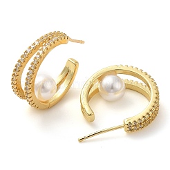 Rack Plating Brass Micro Pave Cubic Zirconia Stud Earring&nbsp;EJEW-C079-01G