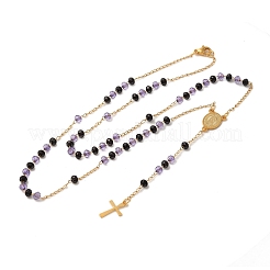 201 Stainless Steel & Glass Rosary Bead Necklaces for Women&nbsp;NJEW-B112-01G-02