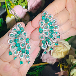 Fan with Teardrop Brass Micro Pave Cubic Zirconia Dangle Stud Earrings&nbsp;FS-WG9C581-01