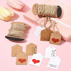 96個 6種類のスタイルの紙製ギフトタグ  hange tags  美術工芸用  ジュートコード付き  長方形  ミックスカラー  50x30x0.4mm  穴：5mm  16個/スタイル&nbsp;CDIS-FS0001-26
