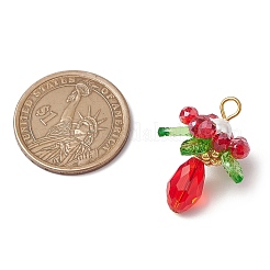 丸い貝殻の真珠とアクリルチャームのペンダントが付いたガラス  花  レッド  27x22mm  穴：4x3mm&nbsp;PALLOY-MZ00647-01