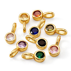 9Pcs 9 Colors Flat Round Brass Micro Pave Cubic Zirconia Charms&nbsp;KK-TA0008-30