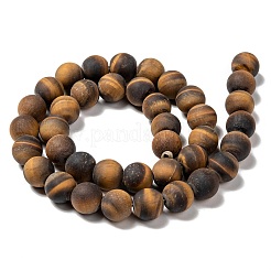 Natural Frosted Tiger Eye Round Bead Strands&nbsp;X-G-M064-10mm-02
