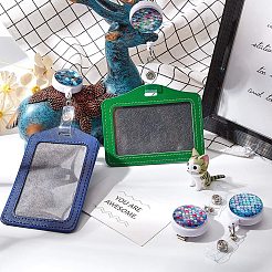 プラスチック格納式バッジリール  カードホルダー  鉄パーツ  人魚の鱗模様とフラットラウンド  ミックスカラー  83.5x31.5x20.5mm  1pc /カラー  4個/セット&nbsp;AJEW-NB0001-42