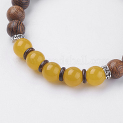 Natural Lava Rock & Wenge Wood Beads & Coconut Stretch Bracelets&nbsp;BJEW-I241-03G