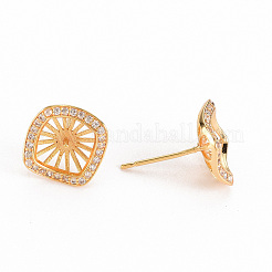 Brass Micro Pave Clear Cubic Zirconia Stud Earring Findings&nbsp;KK-S356-247-NF