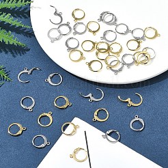 40個 2色 304ステンレススチール フレンチフックピアス金具  水平ループ付き  ミックスカラー  14.5x12mm  穴：1.2mm  ピン：0.8x1mm  20個/カラー&nbsp;STAS-FS0001-72
