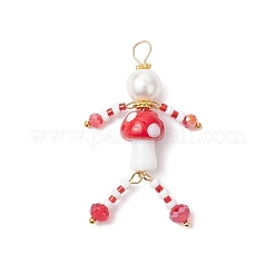 Glass Seed Beaded Mushroom Human Pendants&nbsp;PALLOY-MZ00824