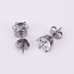 304ステンレススチールキュービックジルコニアスタッドピアス  ステンレス鋼色  3~7mm  ピン：0.8mm  10のペア/カード&nbsp;EJEW-O070-03P