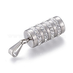 304ステンレスペンダント  ポリマークレイラインストーン付き  コラム  ステンレス鋼色  25x10.5mm  穴：3x8mm&nbsp;STAS-F252-34P-02