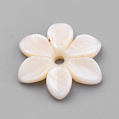 天然淡水シェルビーズ  花  フローラルホワイト  16x18x3mm  穴：2mm&nbsp;SHEL-S269-32