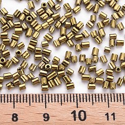 ガラス竹ビーズ  メタリックカラー  ゴールデンロッド  2.5~3x2mm  穴：0.9mm  約15000個/ポンド&nbsp;SEED-S032-12A-222