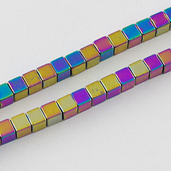 非磁性合成ヘマタイトビーズ連売り  グレードA  キューブ  マルチカラーメッキ  2x2x2mm  穴：1mm&nbsp;G-Q876-2mm-1