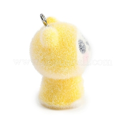 動物をテーマにしたフロッキー樹脂ペンダント  プラチナトーンのアイアンループ付き  パンダ  30.5x21x19.5mm  穴：2mm&nbsp;LS-RESI-M051-01D