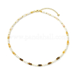 Natural Pink Aventurine & Yellow Aventurine & Tiger Eye Heishi Beads and Natural Cultured Freshwater Pearl Rice Beaded Necklaces for Women&nbsp;NJEW-JN06294-03