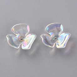 3枚の花弁透明アクリルビーズキャップ  ABカラーメッキ  花  クリアAB  21.5x22x7mm  穴：1.6mm&nbsp;X-TACR-S156-016