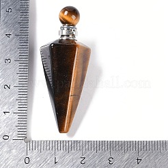 天然タイガーアイのファセット加工された円錐形の開閉可能な香水瓶の大きなペンダント  304ステンレススチール製金具付き  ステンレス鋼色  49.5~51.5x18.5x18.5mm  穴：1.8mm&nbsp;G-L524-18P-08