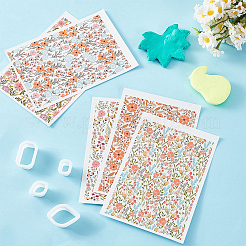 5Pcs 5 Styles Flower Pattern Ceramics Clay Water Transfer Paper&nbsp;AJEW-HY0002-17A
