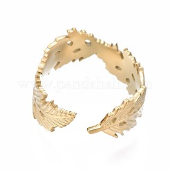 304ステンレススチールリーフオープンカフリング  女性のための分厚いリング  ゴールドカラー  usサイズ6 3/4(17.1mm)&nbsp;RJEW-T023-10G