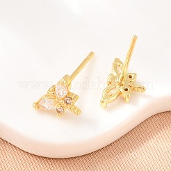 真鍮製 マイクロパヴェ キュービックジルコニア スタッドピアス 女性用  トンボ  カドミウムフリー＆鉛フリー  長持ちメッキ  ラックめっき  18KGP本金メッキ  透明  6.5x9.5mm&nbsp;KK-A305-08G-02