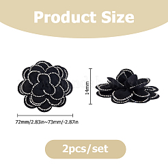 2個の花柄ポリエステル靴バックルクリップ  合金クリップ付き  ブラック  72~73x14mm&nbsp;DIY-HS0002-13A