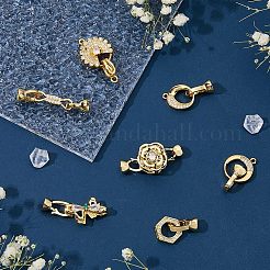 7Pcs 7 Styles Rack Plating Brass Micro Pave Clear Cubic Zirconia Fold Over Clasps&nbsp;KK-FH0004-70