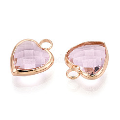 真鍮製ガラスチャーム  混合図形  多面カット  パールピンク  9~18x6.5~18.5x3~6mm  穴：1.8~2.4mm&nbsp;GLAA-T027-05