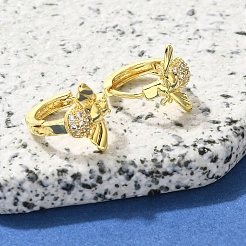 真鍮クリアキュービックジルコニアフープピアス  昆虫  18KGP本金メッキ  13x13mm&nbsp;EJEW-M047-05G