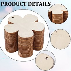 未完成の木製ペンダントと麻ロープ24個  花  89x90x2.5mm  穴：4mm&nbsp;FIND-WH20020-26A